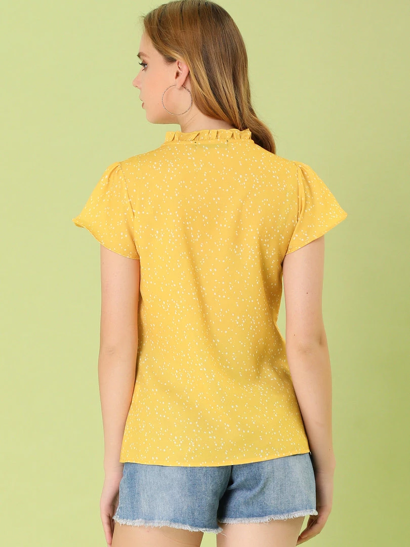 Women Allegra K Dot Print Ruffle Sleeve Button Up Top 14 Women Allegra K Dot Print Ruffle Sleeve Button Up Top
