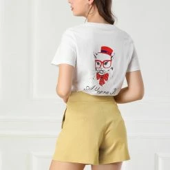 Allegra K Women's Casual Bow Tie High Waist Vintage Paper Bag Shorts