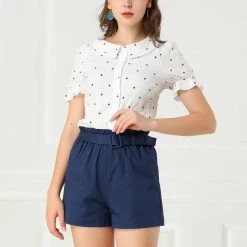 Allegra K Women's Bow Tie High Waist Casual Paper Bag Shorts