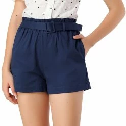 Allegra K Women's Bow Tie High Waist Casual Paper Bag Shorts
