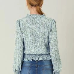 Allegra K Women's Smocked Puff Sleeve Ruffle Peplum Ditsy Floral Top Blouse