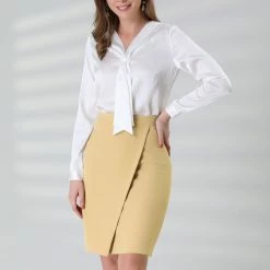 Allegra K Clothing Women's Office Work Solid Wrap Knee Length Pencil Skirt 12 Allegra K Clothing Women's Office Work Solid Wrap Knee Length Pencil Skirt