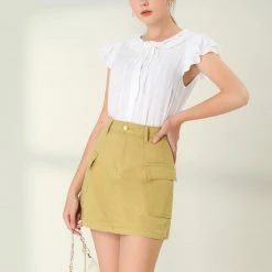 Allegra K Women's Cargo Pocket A-line Short Mini Utility Skirt