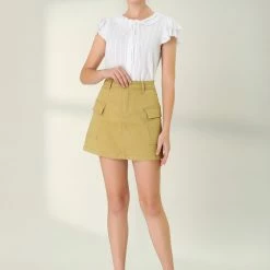 Allegra K Women's Cargo Pocket A-line Short Mini Utility Skirt