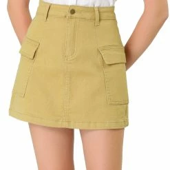 Allegra K Women's Cargo Pocket A-line Short Mini Utility Skirt