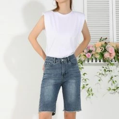 Allegra K Women's Stretchy Bermuda Short Jeans Washed Denim Pants 13 Allegra K Women's Stretchy Bermuda Short Jeans Washed Denim Pants