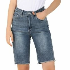 Allegra K Women's Stretchy Bermuda Short Jeans Washed Denim Pants 10 Allegra K Women's Stretchy Bermuda Short Jeans Washed Denim Pants