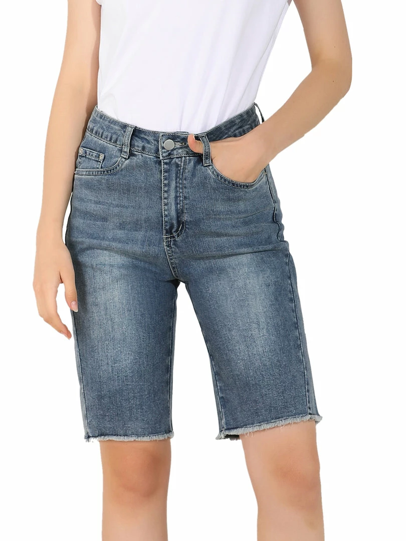 Allegra K Women's Stretchy Bermuda Short Jeans Washed Denim Pants 4 Allegra K Women's Stretchy Bermuda Short Jeans Washed Denim Pants