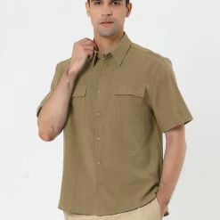 Allegra K Men's Summer Short Sleeves Button Down Solid Shirt With Pockets