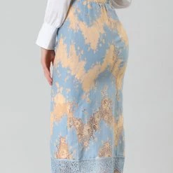 Allegra K Women's Crochet Lace Scalloped Hem Side Split Elegant Pencil Midi Skirt