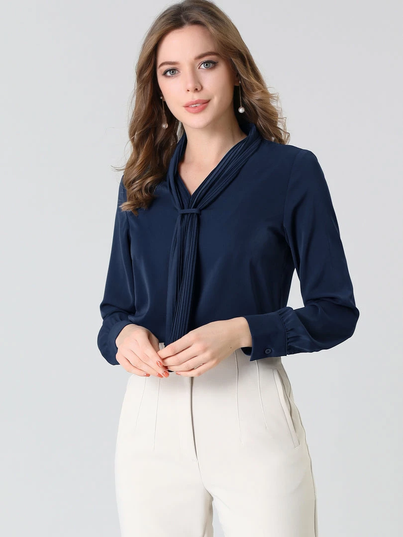 Allegra K Women's Elegant Work Office Blouse Long Sleeve Pleated Tie Neck Top Shirt 6 Allegra K Women's Elegant Work Office Blouse Long Sleeve Pleated Tie Neck Top Shirt