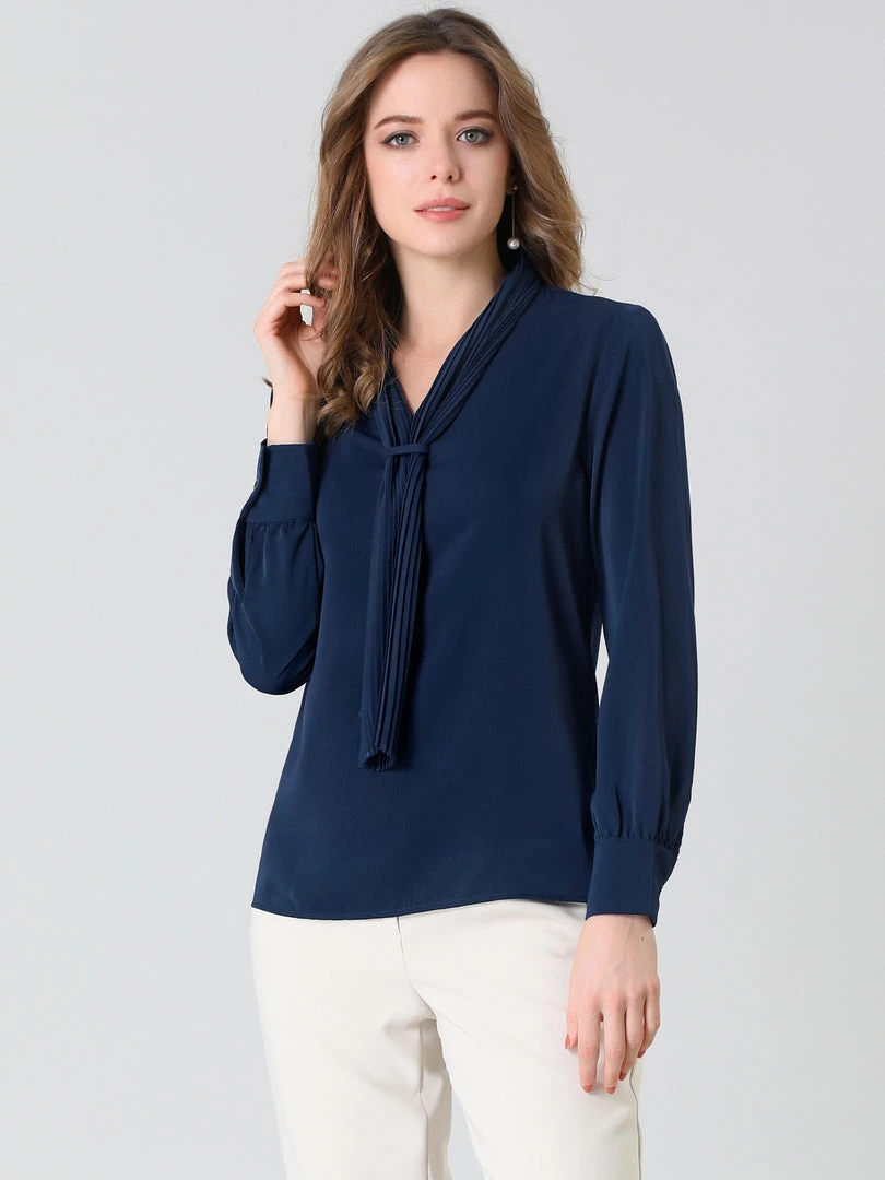 Allegra K Women's Elegant Work Office Blouse Long Sleeve Pleated Tie Neck Top Shirt 7 Allegra K Women's Elegant Work Office Blouse Long Sleeve Pleated Tie Neck Top Shirt