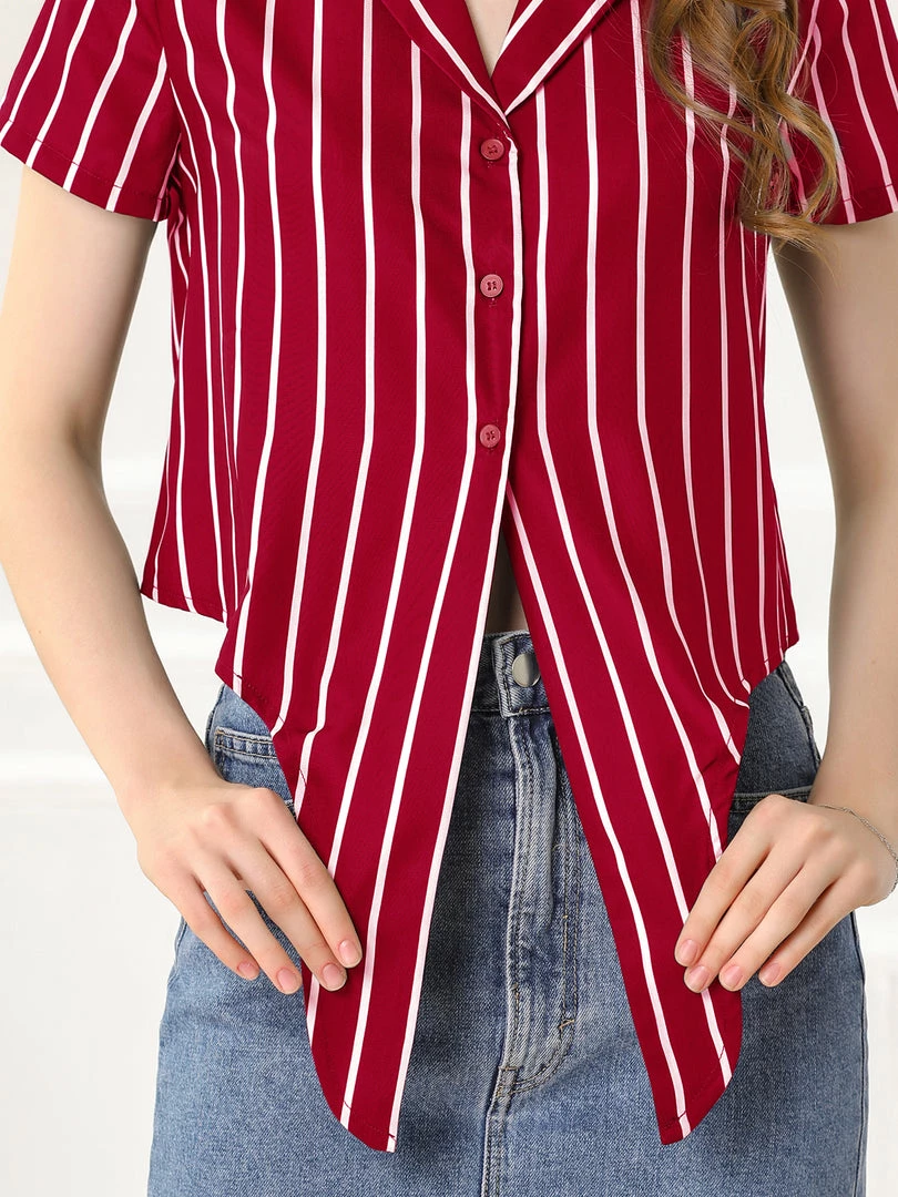 Allegra K Retro Striped Button Up Short Sleeve Tie Front Crop Shirt Women 15 Allegra K Retro Striped Button Up Short Sleeve Tie Front Crop Shirt Women
