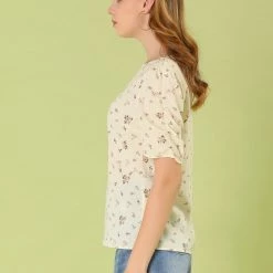 Allegra K Women's Floral Blouse Crew Neck Summer Casual Shirred Short Sleeve Top 73 Allegra K Women's Floral Blouse Crew Neck Summer Casual Shirred Short Sleeve Top