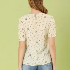 Allegra K Women's Floral Blouse Crew Neck Summer Casual Shirred Short Sleeve Top 74 Allegra K Women's Floral Blouse Crew Neck Summer Casual Shirred Short Sleeve Top