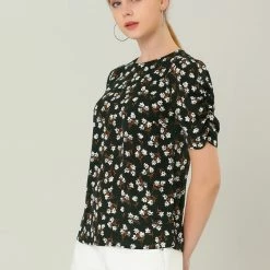 Allegra K Women's Floral Blouse Crew Neck Summer Casual Shirred Short Sleeve Top 41 Allegra K Women's Floral Blouse Crew Neck Summer Casual Shirred Short Sleeve Top