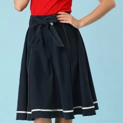 Allegra K Women's Button Decor Tie High Waist A-Line Knee Length Skirt