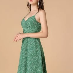 Women Allegra K Spaghetti Strap Twist Front Keen Length Dress