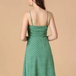 Women Allegra K Spaghetti Strap Twist Front Keen Length Dress