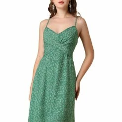 Women Allegra K Spaghetti Strap Twist Front Keen Length Dress