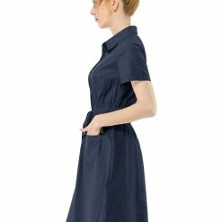 Allegra K Button Up Elastic Waist Dress With Pocket