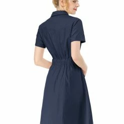 Allegra K Button Up Elastic Waist Dress With Pocket