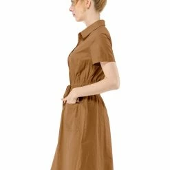 Allegra K Button Up Elastic Waist Dress With Pocket