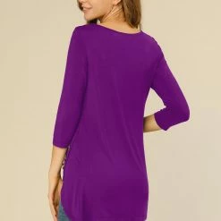 Allegra K Women's 3/4 Sleeve Casual Asymmetric Hem Stretchy Tunic Top