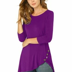 Allegra K Women's 3/4 Sleeve Casual Asymmetric Hem Stretchy Tunic Top