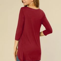 Allegra K Women's 3/4 Sleeve Casual Asymmetric Hem Stretchy Tunic Top