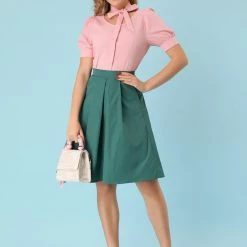 Allegra K Women's Retro Puff Sleeve Blouse Cotton Button Down Work Shirt