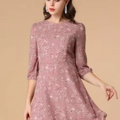 Allegra K Women's Chiffon Half Sleeve Floral Ruffle Hem Dress Clothing