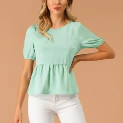 Allegra K Women's Casual Lightweight Loose Short Sleeve Peplum Top