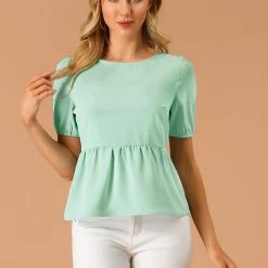 Allegra K Women's Casual Lightweight Loose Short Sleeve Peplum Top