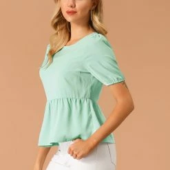 Allegra K Women's Casual Lightweight Loose Short Sleeve Peplum Top