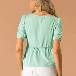 Allegra K Women's Casual Lightweight Loose Short Sleeve Peplum Top