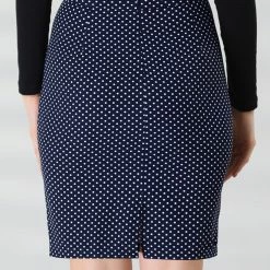 Allegra K Women's Work Office Skirts Stretch Knee Length Dots Printed Skinny Pencil Skirt