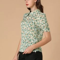Allegra K Women's Vintage Floral Blouse Turndown Collar Split Neck Puff Short Sleeve Chiffon Elegant Shirt 13 Allegra K Women's Vintage Floral Blouse Turndown Collar Split Neck Puff Short Sleeve Chiffon Elegant Shirt