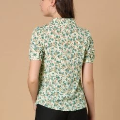 Allegra K Women's Vintage Floral Blouse Turndown Collar Split Neck Puff Short Sleeve Chiffon Elegant Shirt 14 Allegra K Women's Vintage Floral Blouse Turndown Collar Split Neck Puff Short Sleeve Chiffon Elegant Shirt