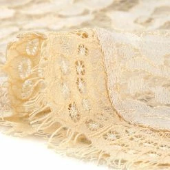 Women Allegra K Scalloped Trim Short Shirred Sleeves Sheer Floral Lace Top