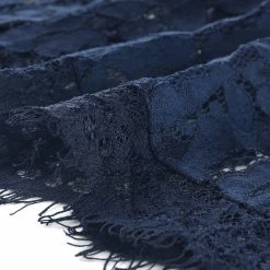 Women Allegra K Scalloped Trim Short Shirred Sleeves Sheer Floral Lace Top