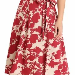 Allegra K Women's High Elastic Waist Belted Slit A-Line Midi Floral Print Skirt