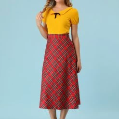 Allegra K Women's Flat Collar Short Sleeve Elastic Cuff Bow Decor Blouse Top