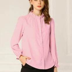 Allegra K Women's Button-Down Work Office Tops Chiffon Ruffled Stand Collar Blouse 50 Allegra K Women's Button-Down Work Office Tops Chiffon Ruffled Stand Collar Blouse