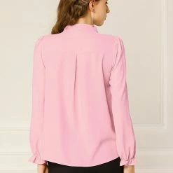 Allegra K Women's Button-Down Work Office Tops Chiffon Ruffled Stand Collar Blouse 52 Allegra K Women's Button-Down Work Office Tops Chiffon Ruffled Stand Collar Blouse