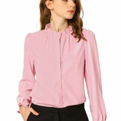 Allegra K Women's Button-Down Work Office Tops Chiffon Ruffled Stand Collar Blouse 48 Allegra K Women's Button-Down Work Office Tops Chiffon Ruffled Stand Collar Blouse