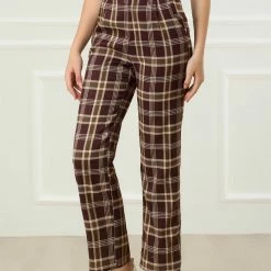 Allegra K Women's Plaid Trousers Pockets Straight Leg Pants 53 Allegra K Women's Plaid Trousers Pockets Straight Leg Pants