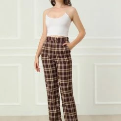 Allegra K Women's Plaid Trousers Pockets Straight Leg Pants 54 Allegra K Women's Plaid Trousers Pockets Straight Leg Pants