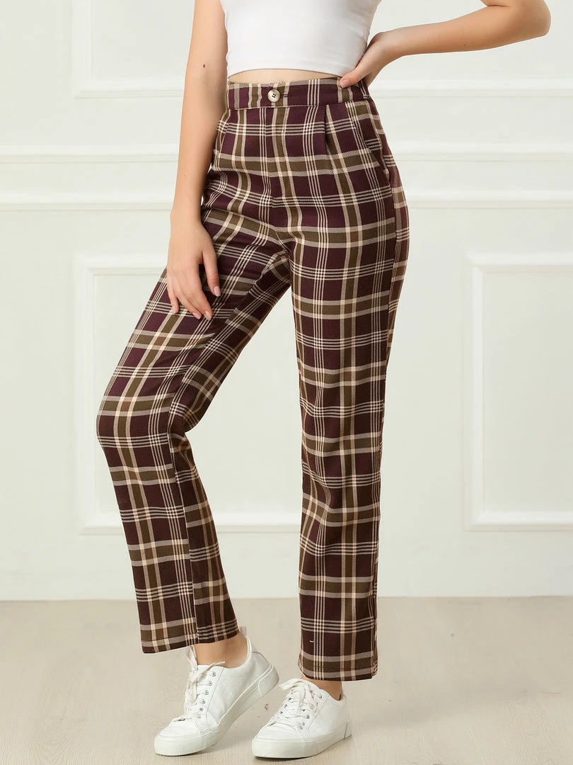 Allegra K Women's Plaid Trousers Pockets Straight Leg Pants 19 Allegra K Women's Plaid Trousers Pockets Straight Leg Pants