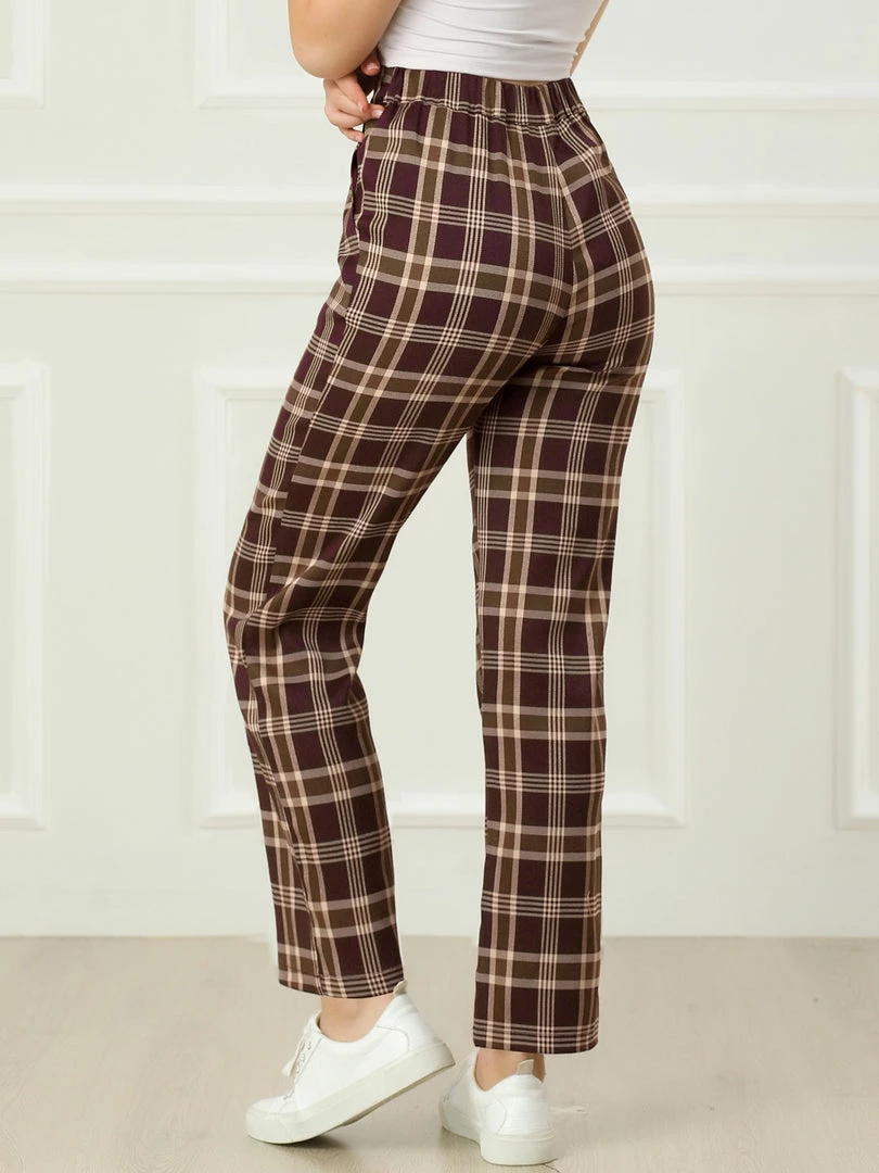 Allegra K Women's Plaid Trousers Pockets Straight Leg Pants 20 Allegra K Women's Plaid Trousers Pockets Straight Leg Pants